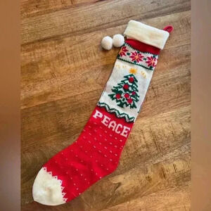 Vintage Knit Peace Tree Christmas Stocking 23 Inch